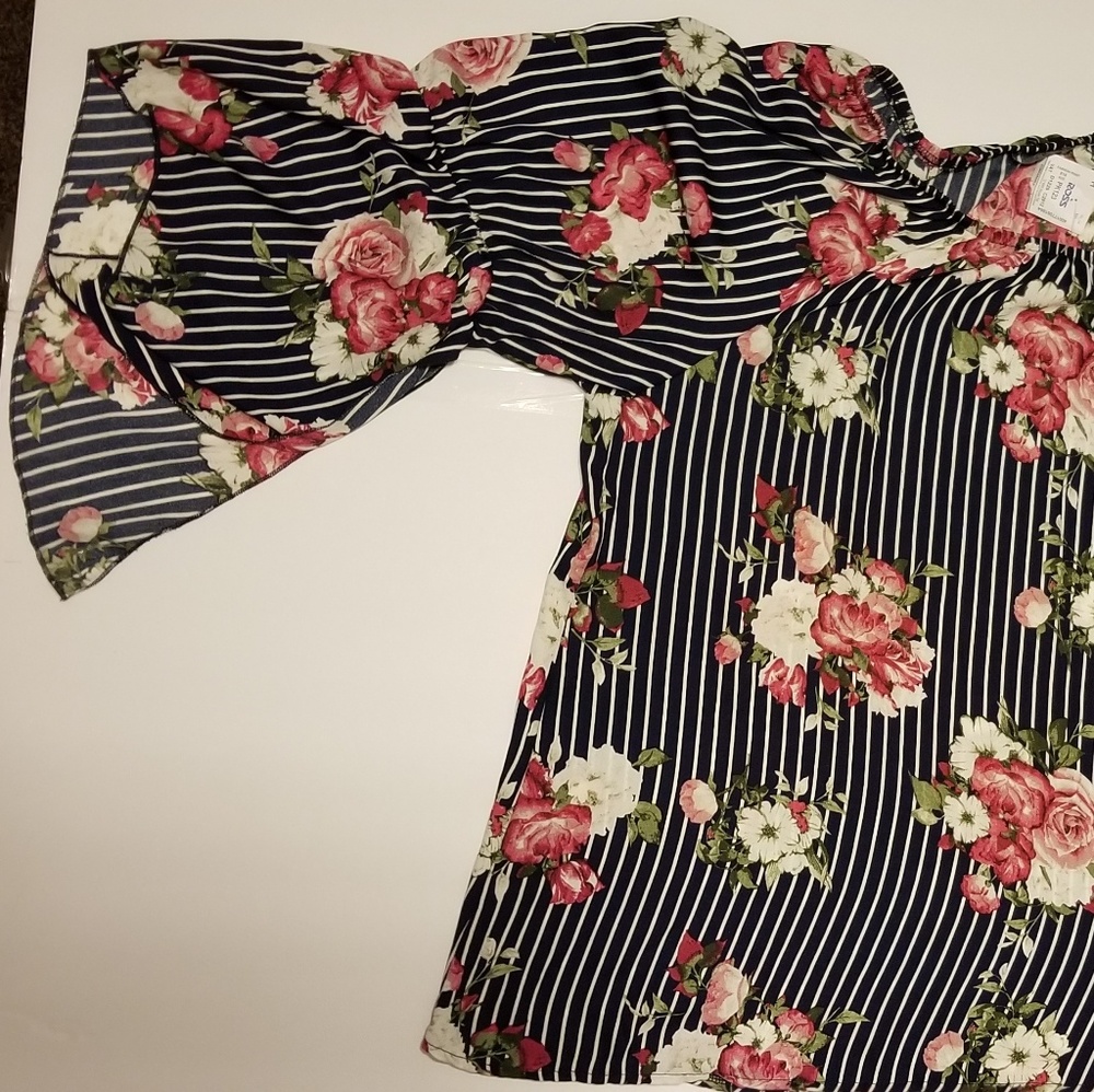 3X Plus Size Love Ryan Blue Stripped Top - Picture 2 of 4